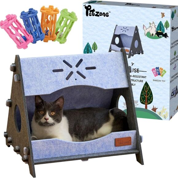 PETZONE Indoor Cat Cave Bed Tunnel Felt Scratch Resistant Blue Grey Medium - Picture 2 of 6